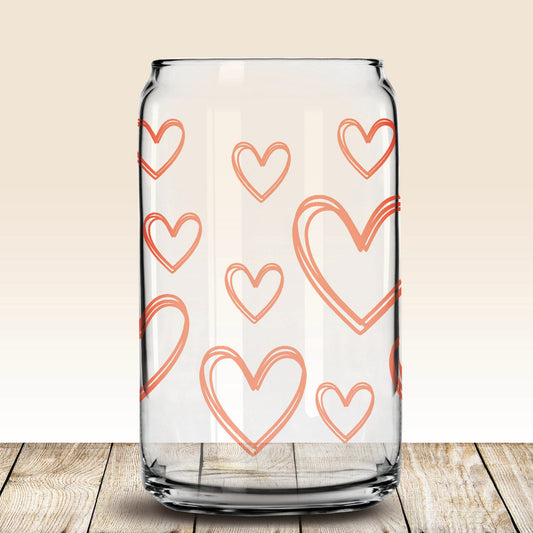 Classic Can Tumbler Glass - Doodle Hearts