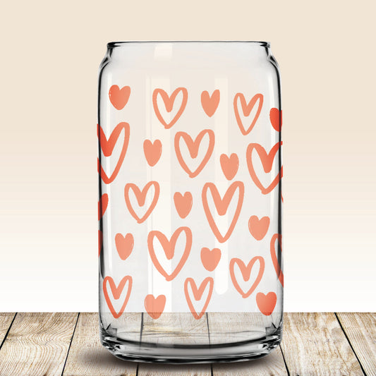 Classic Can Tumbler Glass - Mixed Hearts