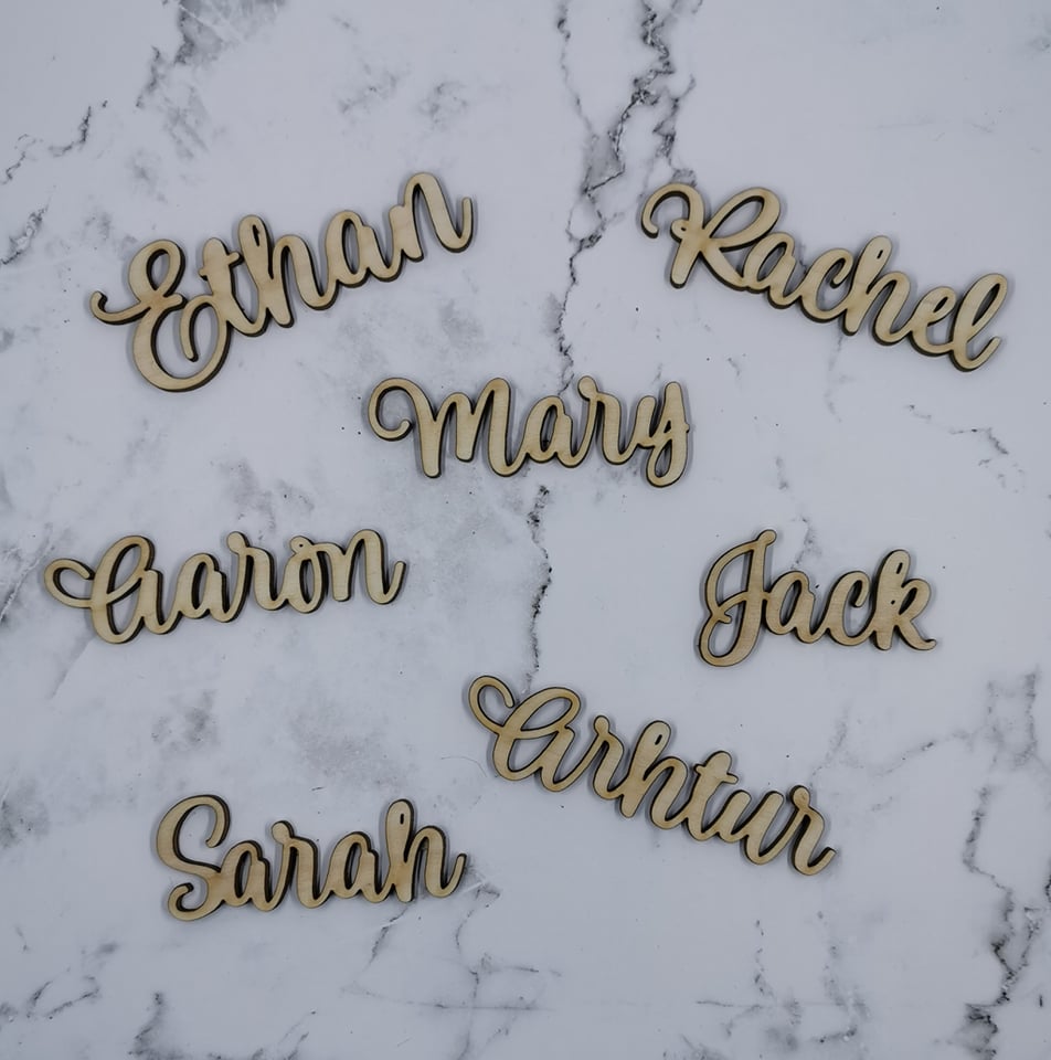 Custom Laser-Cut Wooden Name Place Cards - Font B