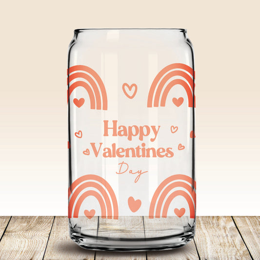 Classic Can Tumbler Glass - Rainbows & Hearts Valentines Day